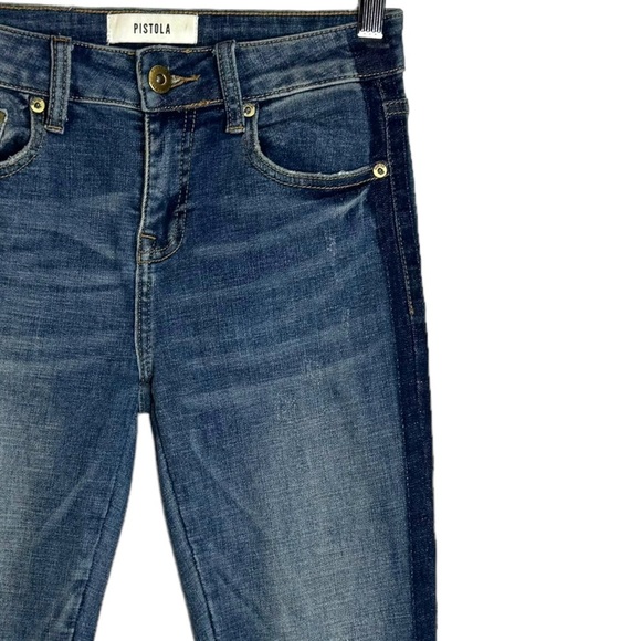Pistola Audrey Side Stripe Distressed Skinny Blue Jeans High Rise Frayed Hem 24 - Picture 8 of 16